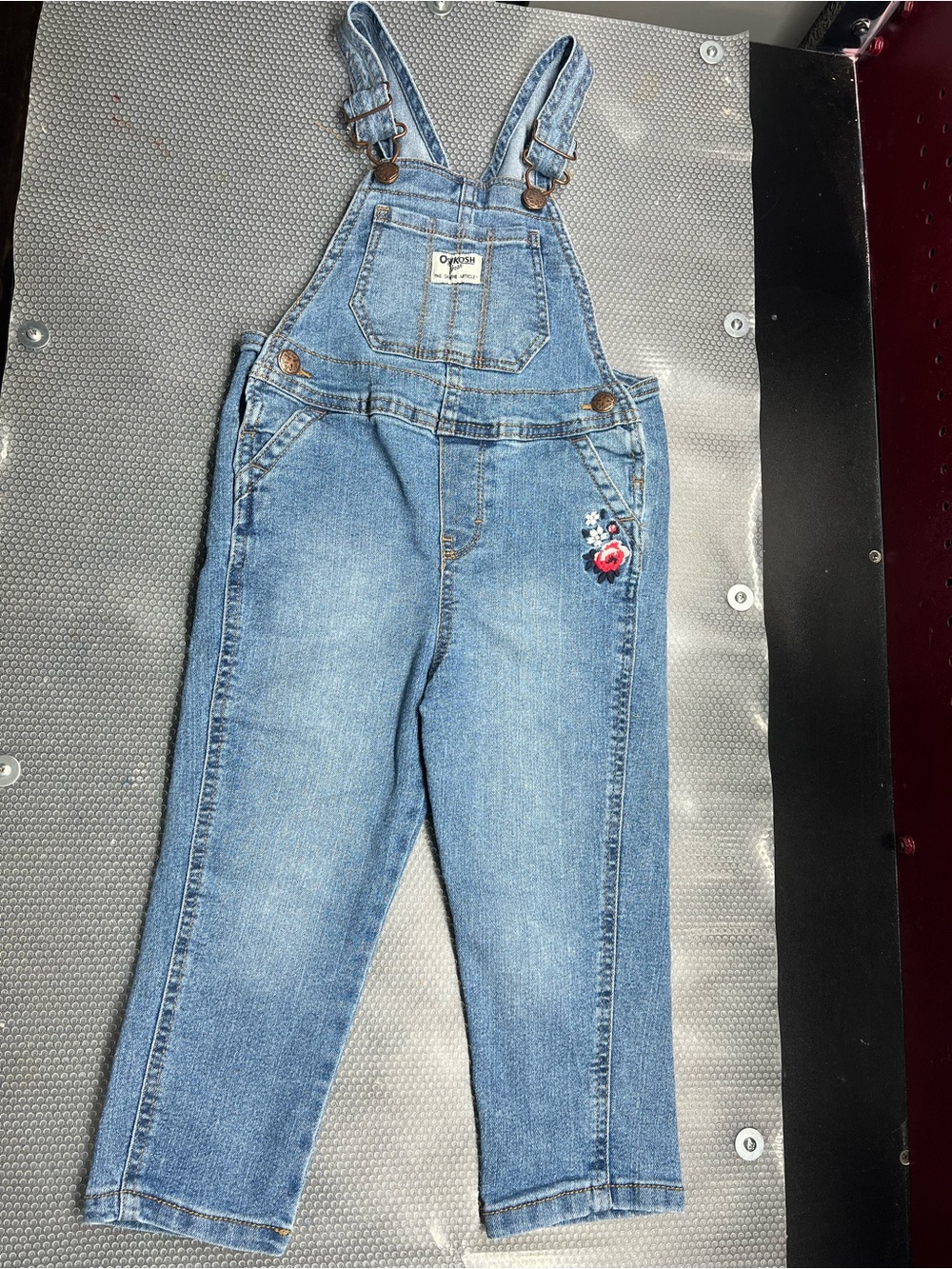 OshKosh B'gosh Light Blue Denim Floral Embroidered Girls' Overalls